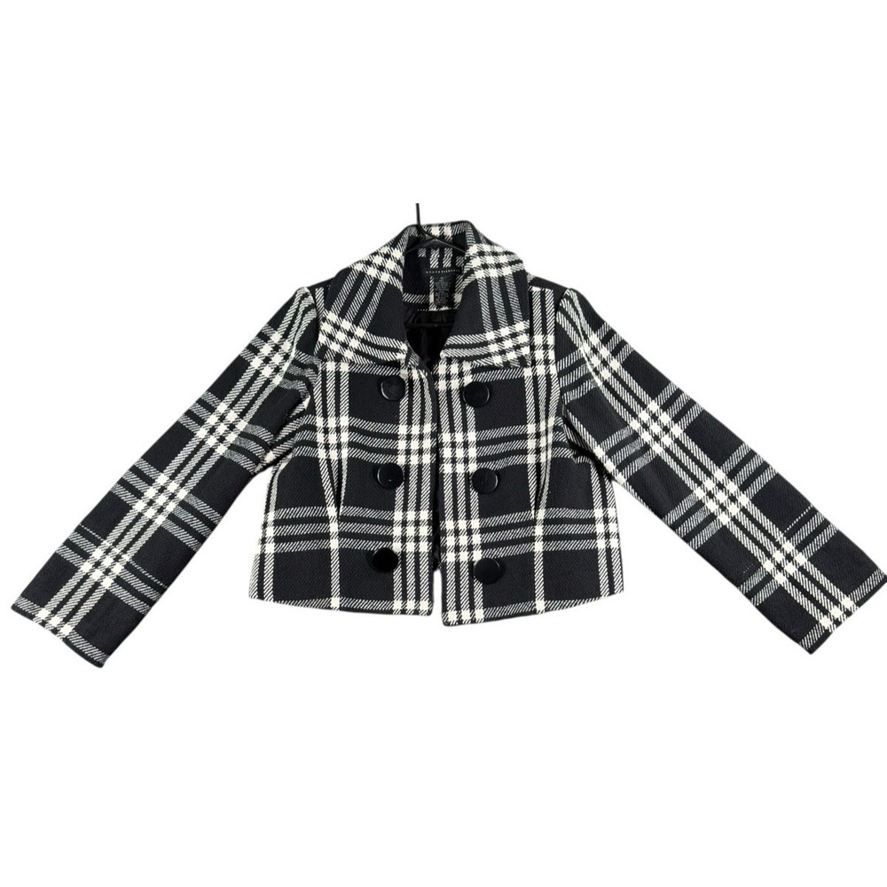 Grace Elements Black & White Plaid Cropped Shacket Sweater Jacket Size 12